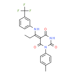 ChemSpider 2D Image | (5E)-1-(4-Methylphenyl)-5-(1-{[3-(trifluoromethyl)phenyl]amino}propylidene)-2,4,6(1H,3H,5H)-pyrimidinetrione | C21H18F3N3O3