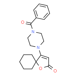 ChemSpider 2D Image | 4-(4-Benzoyl-1-piperazinyl)-1-oxaspiro[4.5]dec-3-en-2-one | C20H24N2O3