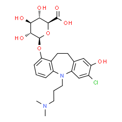 ChemSpider 2D Image | 7-Chloro-5-[3-(dimethylamino)propyl]-8-hydroxy-10,11-dihydro-5H-dibenzo[b,f]azepin-1-yl beta-D-glucopyranosiduronic acid | C25H31ClN2O8
