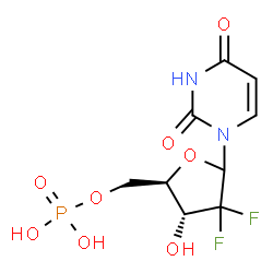 ChemSpider 2D Image | 1-(2-Deoxy-2,2-difluoro-5-O-phosphono-D-erythro-pentofuranosyl)-2,4(1H,3H)-pyrimidinedione | C9H11F2N2O8P
