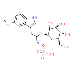 ChemSpider 2D Image | 1-S-[(1Z)-2-(5-Methoxy-1H-indol-3-yl)-N-(sulfooxy)ethanimidoyl]-1-thio-beta-D-glucopyranose | C17H22N2O10S2