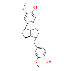 ChemSpider 2D Image | 4-[(3aR,4R)-4-(4-Hydroxy-3-methoxyphenoxy)tetrahydro-1H,3H-furo[3,4-c]furan-1-yl]-2-methoxyphenol | C20H22O7