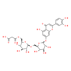 ChemSpider 2D Image | 2-(3,4-Dihydroxyphenyl)-5-hydroxy-4-oxo-4H-chromen-7-yl 6-O-[6-O-(carboxyacetyl)-beta-D-glucopyranosyl]-beta-D-glucopyranoside | C30H32O19