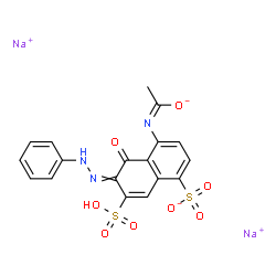 ChemSpider 2D Image | Disodium (1Z)-N-[(7Z)-8-oxo-7-(phenylhydrazono)-6-sulfo-4-sulfonato-7,8-dihydro-1-naphthalenyl]ethanimidate | C18H13N3Na2O8S2