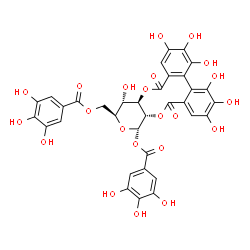 ChemSpider 2D Image | {(1S,3S,4S,4aR,16aS)-4,8,9,10,11,12,13-Heptahydroxy-6,15-dioxo-1-[(3,4,5-trihydroxybenzoyl)oxy]-3,4,4a,6,15,16a-hexahydro-1H-dibenzo[f,h]pyrano[3,4-b][1,4]dioxecin-3-yl}methyl 3,4,5-trihydroxybenzoate | C34H26O22