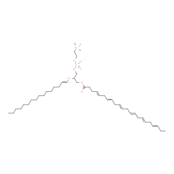 ChemSpider 2D Image | 3-[(4E,7E,10E,13E,16E,19E)-4,7,10,13,16,19-Docosahexaenoyloxy]-2-[(1E)-1-hexadecen-1-yloxy]propyl 2-(trimethylammonio)ethyl phosphate | C46H80NO7P