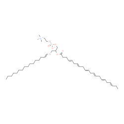 ChemSpider 2D Image | 2-[(4E,7E,10E,13E,16E,19E)-4,7,10,13,16,19-Docosahexaenoyloxy]-3-[(1E)-1-hexadecen-1-yloxy]propyl 2-(trimethylammonio)ethyl phosphate | C46H80NO7P
