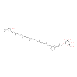 ChemSpider 2D Image | (2R,3S,4S,5R,6R)-2-(Hydroxymethyl)-6-{[(2E)-4-{(1R)-3-[(1E,3E,5E,7E,9E,11E,13E,15E,17E,19E,21E,23S)-23-(2-hydroxy-2-propanyl)-3,7,12,16,20,26-hexamethyl-1,3,5,7,9,11,13,15,17,19,21,25-heptacosadodecae
n-1-yl]-2,2,4-trimethyl-3-cyclohexen-1-yl}-2-methyl-2-buten-1-yl]oxy}tetrahydro-2H-pyran-3,4,5-triol (non-preferred name) | C56H82O7