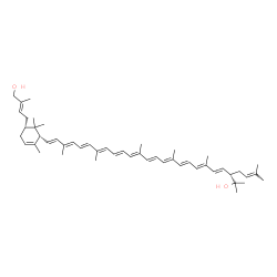ChemSpider 2D Image | (3S,4E,6E,8E,10E,12E,14E,16E,18E,20E,22E,24E)-25-{(1R,5R)-5-[(2E)-4-Hydroxy-3-methyl-2-buten-1-yl]-2,6,6-trimethyl-2-cyclohexen-1-yl}-2,6,10,14,19,23-hexamethyl-3-(3-methyl-2-buten-1-yl)-4,6,8,10,12,1
4,16,18,20,22,24-pentacosaundecaen-2-ol (non-preferred name) | C50H72O2