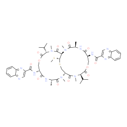 ChemSpider 2D Image | N,N'-[(1R,4R,7S,11R,14S,17S,20R,24S,27S)-11,24-Diisopropyl-2,4,12,15,17,25-hexamethyl-27-(methylsulfanyl)-3,6,10,13,16,19,23,26-octaoxo-9,22-dioxa-28-thia-2,5,12,15,18,25-hexaazabicyclo[12.12.3]nonaco
sane-7,20-diyl]di(2-quinoxalinecarboxamide) | C51H64N12O12S2