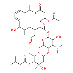 ChemSpider 2D Image | (2S,3S,4R,6S)-6-{[(2R,3S,4R,5R,6S)-6-{[(4R,5S,6R,7S,9R,10R,11E,13E,16R)-4-Acetoxy-10-hydroxy-5-methoxy-9,16-dimethyl-2-oxo-7-(2-oxoethyl)oxacyclohexadeca-11,13-dien-6-yl]oxy}-4-(dimethylamino)-5-hydro
xy-2-methyltetrahydro-2H-pyran-3-yl]oxy}-4-hydroxy-2,4-dimethyltetrahydro-2H-pyran-3-yl 3-methylbutanoate (non-preferred name) | C42H69NO15