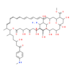 ChemSpider 2D Image | Methyl (1S,3R,5R,7S,9S,13S,17R,18R,23Z,25E,27E,29E,31E,33S,35S,36S,37S)-33-[(3-amino-3,6-dideoxy-beta-D-mannopyranosyl)oxy]-1,3,5,7,9,13,37-heptahydroxy-17-{(2S,5R)-5-hydroxy-7-[4-(methylamino)phenyl]
-7-oxo-2-heptanyl}-18-methyl-11,15-dioxo-16,39-dioxabicyclo[33.3.1]nonatriaconta-19,21,23,25,27,29,31-heptaene-36-carboxylate | C60H88N2O19