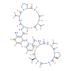 ChemSpider 2D Image | 2-Amino-N~1~-[(6R,9R,10S,13R,18aR)-6,13-diisopropyl-2,5,9-trimethyl-1,4,7,11,14-pentaoxohexadecahydro-1H-pyrrolo[2,1-i][1,4,7,10,13]oxatetraazacyclohexadecin-10-yl]-N~9~-[(6S,9R,10S,13R,18aS)-6,13-dii
sopropyl-2,5,9-trimethyl-1,4,7,11,14-pentaoxohexadecahydro-1H-pyrrolo[2,1-i][1,4,7,10,13]oxatetraazacyclohexadecin-10-yl]-4,6-dimethyl-3-oxo-3H-phenoxazine-1,9-dicarboxamide | C62H86N12O16