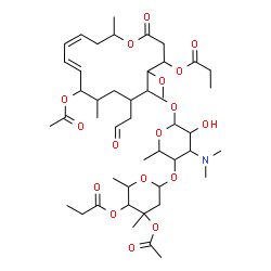 ChemSpider 2D Image | (4R,5S,6R,7S,9R,10R,11E,13E,16R)-10-Acetoxy-6-{[(2S,3R,4R,5S,6R)-5-{[(2S,4R,5S,6S)-4-acetoxy-4,6-dimethyl-5-(propionyloxy)tetrahydro-2H-pyran-2-yl]oxy}-4-(dimethylamino)-3-hydroxy-6-methyltetrahydro-2
H-pyran-2-yl]oxy}-5-methoxy-9,16-dimethyl-2-oxo-7-(2-oxoethyl)oxacyclohexadeca-11,13-dien-4-yl propanoate (non-preferred name) | C45H71NO17