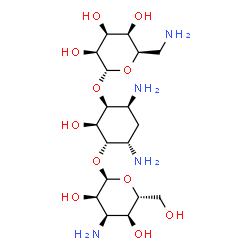 ChemSpider 2D Image | (1S,2R,3S,4S,6S)-4,6-Diamino-3-[(6-amino-6-deoxy-alpha-D-talopyranosyl)oxy]-2-hydroxycyclohexyl 3-amino-3-deoxy-alpha-D-allopyranoside | C18H36N4O11
