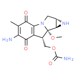 ChemSpider 2D Image | [(1aS,8S,8aS,8bR)-6-Amino-8a-methoxy-5-methyl-4,7-dioxo-1,1a,2,4,7,8,8a,8b-octahydroazireno[2',3':3,4]pyrrolo[1,2-a]indol-8-yl]methyl carbamate | C15H18N4O5
