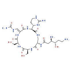 ChemSpider 2D Image | (3R,4S)-3,6-Diamino-N-{(3S,6Z,9S,12S,15S)-6-[(carbamoylamino)methylene]-9,12-bis(hydroxymethyl)-3-[(4S)-2-iminohexahydro-4-pyrimidinyl]-2,5,8,11,14-pentaoxo-1,4,7,10,13-pentaazacyclohexadecan-15-yl}-4
-hydroxyhexanamide (non-preferred name) | C25H43N13O10