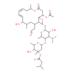 ChemSpider 2D Image | (2S,3S,4R,6S)-6-{[(2R,3S,4R,5R,6S)-6-{[(4R,5S,6S,7S,9R,10R,11E,13E,16R)-4-Acetoxy-10-hydroxy-5-methoxy-9,16-dimethyl-2-oxo-7-(2-oxoethyl)oxacyclohexadeca-11,13-dien-6-yl]oxy}-4-(dimethylamino)-5-hydro
xy-2-methyltetrahydro-2H-pyran-3-yl]oxy}-3-hydroxy-2,4-dimethyltetrahydro-2H-pyran-4-yl 3-methylbutanoate (non-preferred name) | C42H69NO15
