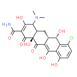 ChemSpider 2D Image | (5aS,6S,12aS)-7-Chloro-4-(dimethylamino)-3,6,10,11,12a-pentahydroxy-1,12-dioxo-1,4,4a,5,5a,6,12,12a-octahydro-2-tetracenecarboxamide | C21H21ClN2O8