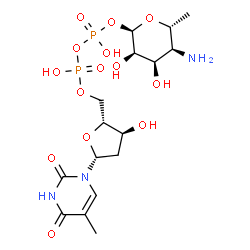 ChemSpider 2D Image | (2R,3R,4R,5S,6R)-5-Amino-3,4-dihydroxy-6-methyltetrahydro-2H-pyran-2-yl [(2R,3S,5R)-3-hydroxy-5-(5-methyl-2,4-dioxo-3,4-dihydro-1(2H)-pyrimidinyl)tetrahydro-2-furanyl]methyl dihydrogen diphosphate (no
n-preferred name) | C16H27N3O14P2