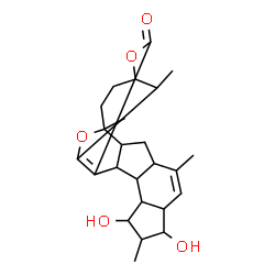 ChemSpider 2D Image | (1R,2S,4R,7R,8R,9R,10S,11S,12S,13R,17R,18R)-8,10-Dihydroxy-1,5,9,18-tetramethyl-16,20-dioxahexacyclo[15.3.2.0~2,13~.0~4,12~.0~7,11~.0~14,19~]docosa-5,14(19)-dien-15-one | C24H32O5