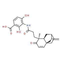 ChemSpider 2D Image | 2,4-Dihydroxy-3-({3-[(1S,5S,6S,8S)-5-methyl-9-methylene-4-oxotricyclo[6.2.2.0~1,6~]dodec-2-en-5-yl]propanoyl}amino)benzoic acid | C24H27NO6