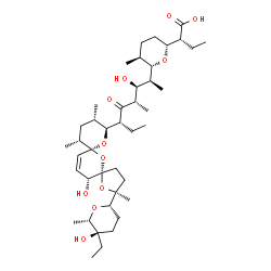 ChemSpider 2D Image | (2R)-2-{(2R,5S,6S)-6-[(2S,3S,4S,6R)-6-{(2S,5S,7R,9S,10S,12R,15R)-2-[(2S,5R,6S)-5-Ethyl-5-hydroxy-6-methyltetrahydro-2H-pyran-2-yl]-15-hydroxy-2,10,12-trimethyl-1,6,8-trioxadispiro[4.1.5.3]pentadec-13-
en-9-yl}-3-hydroxy-4-methyl-5-oxo-2-octanyl]-5-methyltetrahydro-2H-pyran-2-yl}butanoic acid | C42H70O11