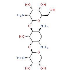 ChemSpider 2D Image | (1S,2S,3S,4S,6S)-4,6-Diamino-3-[(2-amino-2-deoxy-beta-L-ribopyranosyl)oxy]-2-hydroxycyclohexyl 2-amino-2-deoxy-alpha-D-allopyranoside | C17H34N4O10