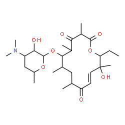 ChemSpider 2D Image | (3R,5S,6S,7S,9R,11E,13R,14R)-14-Ethyl-13-hydroxy-3,5,7,9,13-pentamethyl-2,4,10-trioxooxacyclotetradec-11-en-6-yl 3,4,6-trideoxy-3-(dimethylamino)-alpha-D-lyxo-hexopyranoside | C28H47NO8