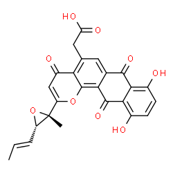 ChemSpider 2D Image | (8,11-Dihydroxy-2-{(2S,3S)-2-methyl-3-[(1E)-1-propen-1-yl]-2-oxiranyl}-4,7,12-trioxo-7,12-dihydro-4H-naphtho[2,3-h]chromen-5-yl)acetic acid | C25H18O9