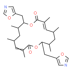 ChemSpider 2D Image | (3Z,5S,7S,8S,11E,13R,15S,16S)-3,5,7,11,13,15-Hexamethyl-8,16-bis(1,3-oxazol-5-ylmethyl)-1,9-dioxacyclohexadeca-3,11-diene-2,10-dione | C28H38N2O6