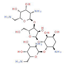 ChemSpider 2D Image | (1S,2R,3S,4S,6R)-6-Amino-2-{[3-O-(2,6-diamino-2,6-dideoxy-alpha-D-talopyranosyl)-alpha-D-ribofuranosyl]oxy}-3,4-dihydroxycyclohexyl 2,6-diamino-2,6-dideoxy-alpha-D-talopyranoside | C23H45N5O14
