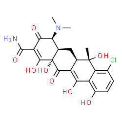 ChemSpider 2D Image | (4S,4aR,5aR,6S,12aS)-7-Chloro-4-(dimethylamino)-1,6,10,11,12a-pentahydroxy-6-methyl-3,12-dioxo-3,4,4a,5,5a,6,12,12a-octahydro-2-tetracenecarboxamide | C22H23ClN2O8