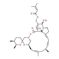 ChemSpider 2D Image | [(1R,4R,5'S,6S,6'S,8R,10Z,13S,14Z,16Z,20S,21S,24R)-21,24-Dihydroxy-5',6',11,13-tetramethyl-2-oxo-3',4',5',6'-tetrahydrospiro[3,7-dioxatetracyclo[15.6.1.1~4,8~.0~20,24~]pentacosa-10,14,16,22-tetraene-6
,2'-pyran]-22-yl]methyl 3-methyl-2-butenoate | C37H52O8