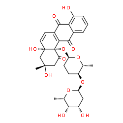 ChemSpider 2D Image | (2R,3S,6R)-2-Methyl-6-{[(3R,4aR,12bS)-3,4a,8-trihydroxy-3-methyl-1,7,12-trioxo-2,3,4,4a,7,12-hexahydro-12b(1H)-tetraphenyl]oxy}tetrahydro-2H-pyran-3-yl 2,6-dideoxy-alpha-L-lyxo-hexopyranoside | C31H36O12