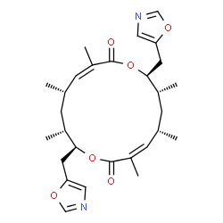 ChemSpider 2D Image | (3Z,5S,7R,8S,11Z,13S,15R,16S)-3,5,7,11,13,15-Hexamethyl-8,16-bis(1,3-oxazol-5-ylmethyl)-1,9-dioxacyclohexadeca-3,11-diene-2,10-dione | C28H38N2O6