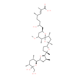 ChemSpider 2D Image | (2E,4S,7R)-7-Hydroxy-8-[(2S,4R,5R,7R,9R,10R)-2-{(2S,2'R,3'S,5R,5'R)-5'-[(2S,3S,5R,6R)-6-hydroxy-6-(hydroxymethyl)-3,5-dimethyltetrahydro-2H-pyran-2-yl]-2,3'-dimethyloctahydro-2,2'-bifuran-5-yl}-9-meth
oxy-2,4,10-trimethyl-1,6-dioxaspiro[4.5]dec-7-yl]-2,4-dimethyl-2-octenoic acid | C40H68O11