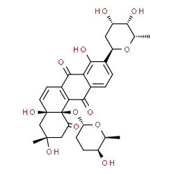 ChemSpider 2D Image | (6R)-2,6-Anhydro-1,5-dideoxy-6-[(3R,4aS,12bR)-3,4a,8-trihydroxy-12b-{[(2S,5S,6S)-5-hydroxy-6-methyltetrahydro-2H-pyran-2-yl]oxy}-3-methyl-1,7,12-trioxo-1,2,3,4,4a,7,12,12b-octahydro-9-tetraphenyl]-L-a
rabino-hexitol | C31H36O12