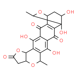 ChemSpider 2D Image | (1R,7R,11R,13R,19S,20S,23R)-5,15,19,23-Tetrahydroxy-13,20-dimethyl-8,12,21-trioxahexacyclo[17.2.2.0~2,18~.0~4,16~.0~6,14~.0~7,11~]tricosa-2(18),4(16),5,14-tetraene-3,9,17-trione | C22H20O10