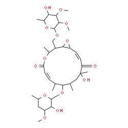 ChemSpider 2D Image | (1S,2R,3S,6E,8S,9R,10R,12R,14E,16R)-2-{[(6-Deoxy-2,3-di-O-methyl-alpha-D-talopyranosyl)oxy]methyl}-12-hydroxy-3,8,10,12-tetramethyl-5,13-dioxo-4,17-dioxabicyclo[14.1.0]heptadeca-6,14-dien-9-yl 4,6-did
eoxy-3-O-methyl-beta-L-arabino-hexopyranoside | C35H56O14