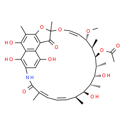ChemSpider 2D Image | (9Z,11S,12R,13S,14R,15R,16R,17S,18S,19Z,21Z)-2,15,17,27,29-Pentahydroxy-11-methoxy-3,7,12,14,16,18,22-heptamethyl-6,23-dioxo-8,30-dioxa-24-azatetracyclo[23.3.1.1~4,7~.0~5,28~]triaconta-1(28),2,4,9,19,
21,25(29),26-octaen-13-yl acetate | C37H47NO12