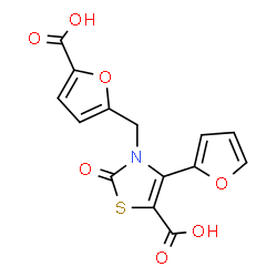 ChemSpider 2D Image | 3-[(5-Carboxy-2-furyl)methyl]-4-(2-furyl)-2-oxo-2,3-dihydro-1,3-thiazole-5-carboxylic acid | C14H9NO7S