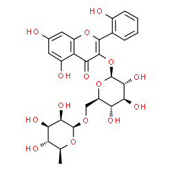 ChemSpider 2D Image | 5,7-Dihydroxy-2-(2-hydroxyphenyl)-4-oxo-4H-chromen-3-yl 6-O-(6-deoxy-beta-L-mannopyranosyl)-beta-D-glucopyranoside | C27H30O15