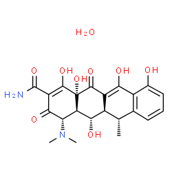 ChemSpider 2D Image | (4S,4aR,5S,5aR,6R,12aR)-4-(Dimethylamino)-1,5,10,11,12a-pentahydroxy-6-methyl-3,12-dioxo-3,4,4a,5,5a,6,12,12a-octahydro-2-tetracenecarboxamide hydrate (1:1) | C22H26N2O9