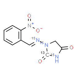 ChemSpider 2D Image | 1-[(E)-(2-Nitrobenzylidene)(~15~N)amino]-2,4-(2-~13~C,~15~N_2_)imidazolidinedione | C913CH8N15N3O4