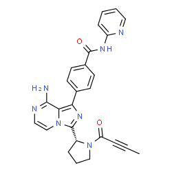 ChemSpider 2D Image | 4-{8-Amino-3-[(2R)-1-(2-butynoyl)-2-pyrrolidinyl]imidazo[1,5-a]pyrazin-1-yl}-N-(2-pyridinyl)benzamide | C26H23N7O2