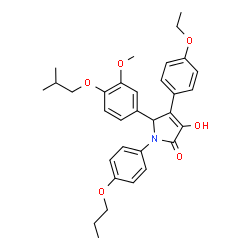 ChemSpider 2D Image | 4-(4-Ethoxyphenyl)-3-hydroxy-5-(4-isobutoxy-3-methoxyphenyl)-1-(4-propoxyphenyl)-1,5-dihydro-2H-pyrrol-2-one | C32H37NO6
