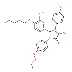 ChemSpider 2D Image | 3-Hydroxy-5-[3-methoxy-4-(pentyloxy)phenyl]-4-(4-methoxyphenyl)-1-(4-propoxyphenyl)-1,5-dihydro-2H-pyrrol-2-one | C32H37NO6