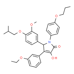 ChemSpider 2D Image | 4-(3-Ethoxyphenyl)-3-hydroxy-5-(4-isobutoxy-3-methoxyphenyl)-1-(4-propoxyphenyl)-1,5-dihydro-2H-pyrrol-2-one | C32H37NO6