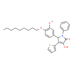 ChemSpider 2D Image | 3-Hydroxy-5-[3-methoxy-4-(nonyloxy)phenyl]-1-phenyl-4-(2-thienyl)-1,5-dihydro-2H-pyrrol-2-one | C30H35NO4S